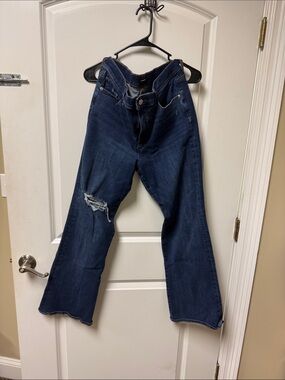 Express Dark Blue Distressed Wide-Leg Jeans